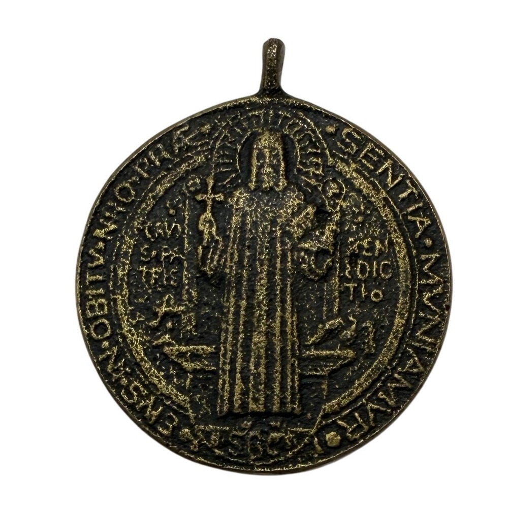 Vintage Saint Benedict Medal Pendant Bronze Tone